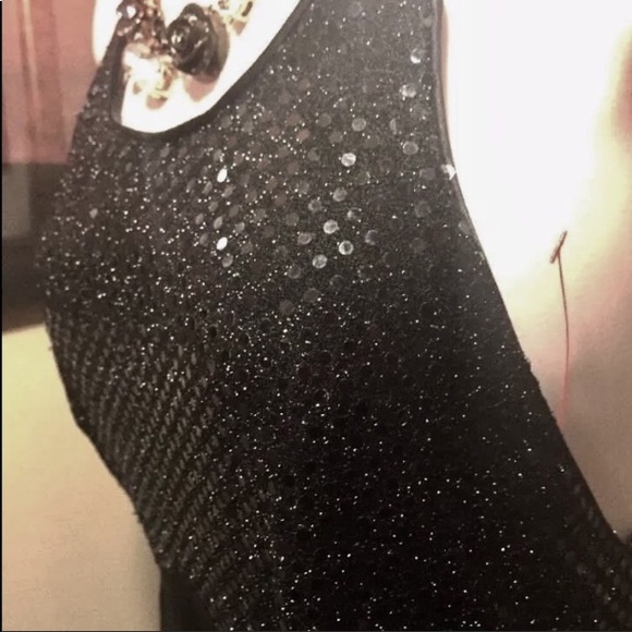 Vintage 80s glam slinky sexy black satin sequin disco sleek halter dress 5/6 - Picture 6 of 17